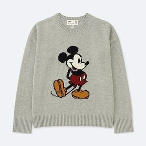 Uniqlo Disney Mickey Mouse Gray Intarsia Sweater M